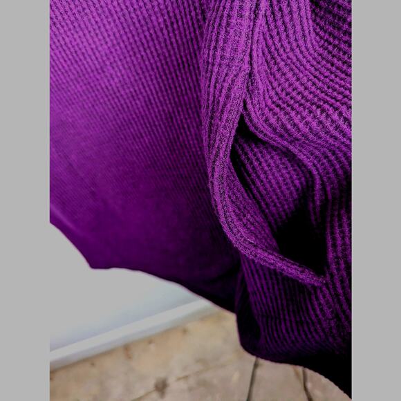 Chico's Zynergy Plum Sz2Waffle weave long cardigan/jacket cowl snap neckline GUC - Picture 6 of 9